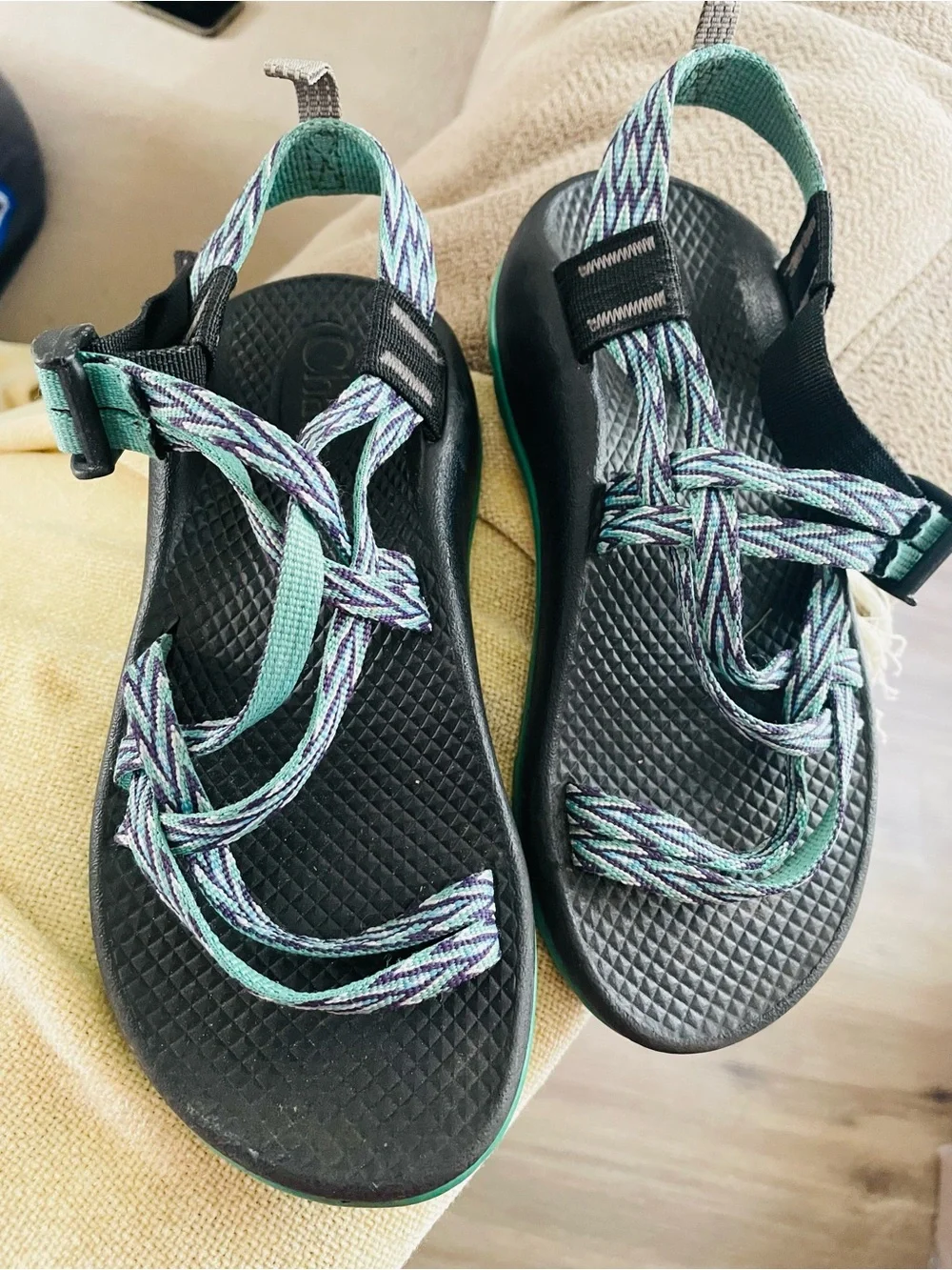 Chaco Kids Black Sandals with Teal and Purple Straps